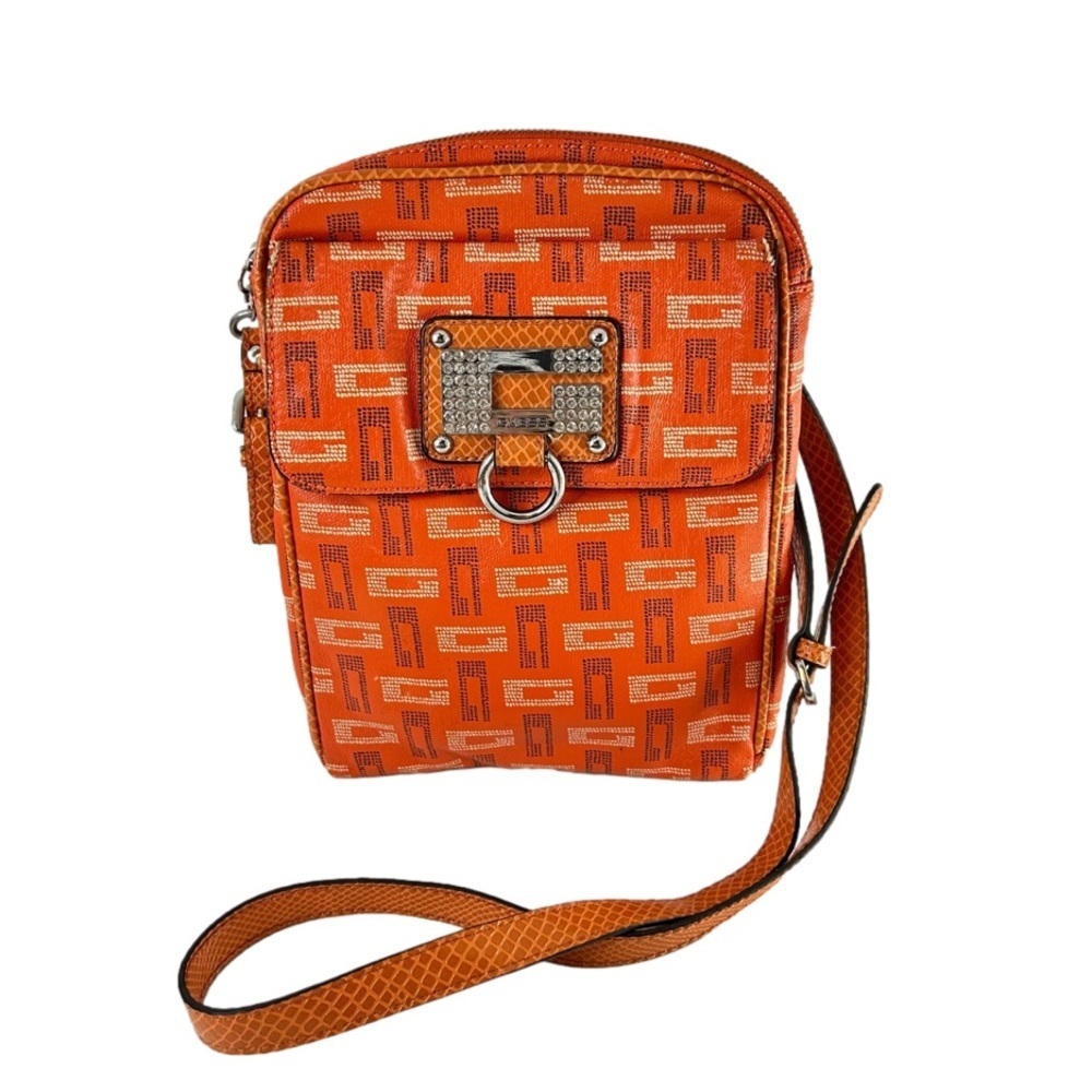 Vintage Guess Crossbody G Logo Purse Orange and Crystals